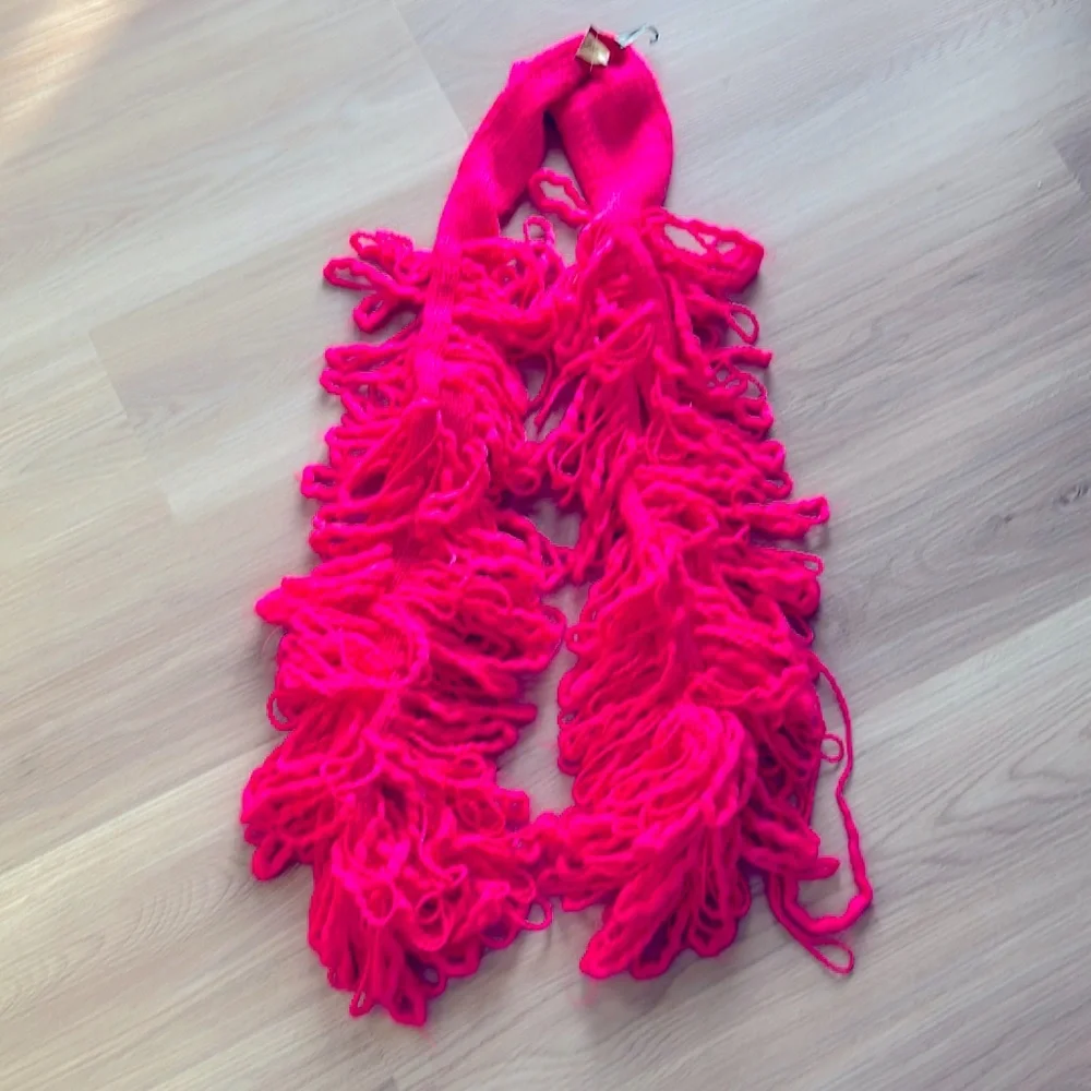 Loose Crochet Loop Knit Scarf Neon Pink Glam Barbie Maximalist Modern